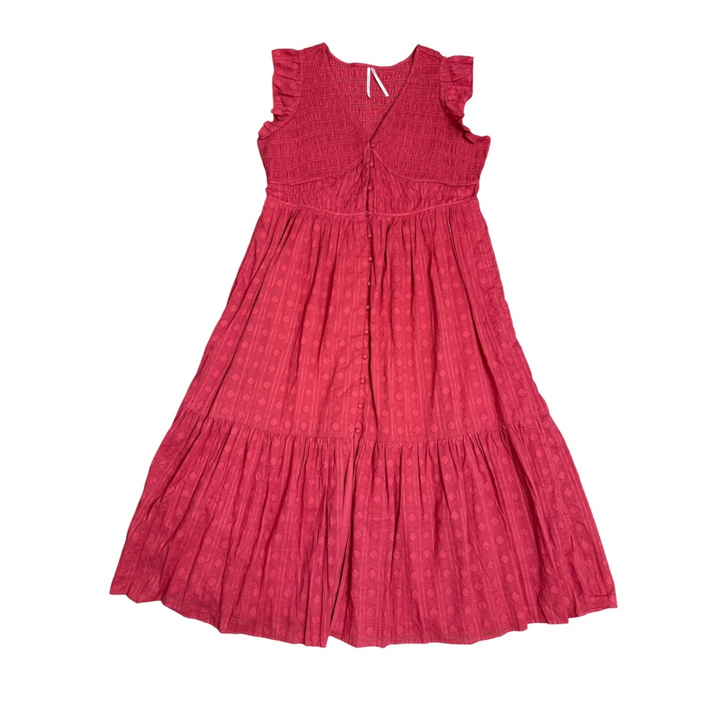 Anthropologie Smocked Ruffle Sleeve Dobby Maxi Dress Red 1X Plus NWT - Picture 2 of 11